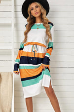 Midi Jurk met Blokprint en Trekkoord Taille - Midi Dresses - Jurkjes.co