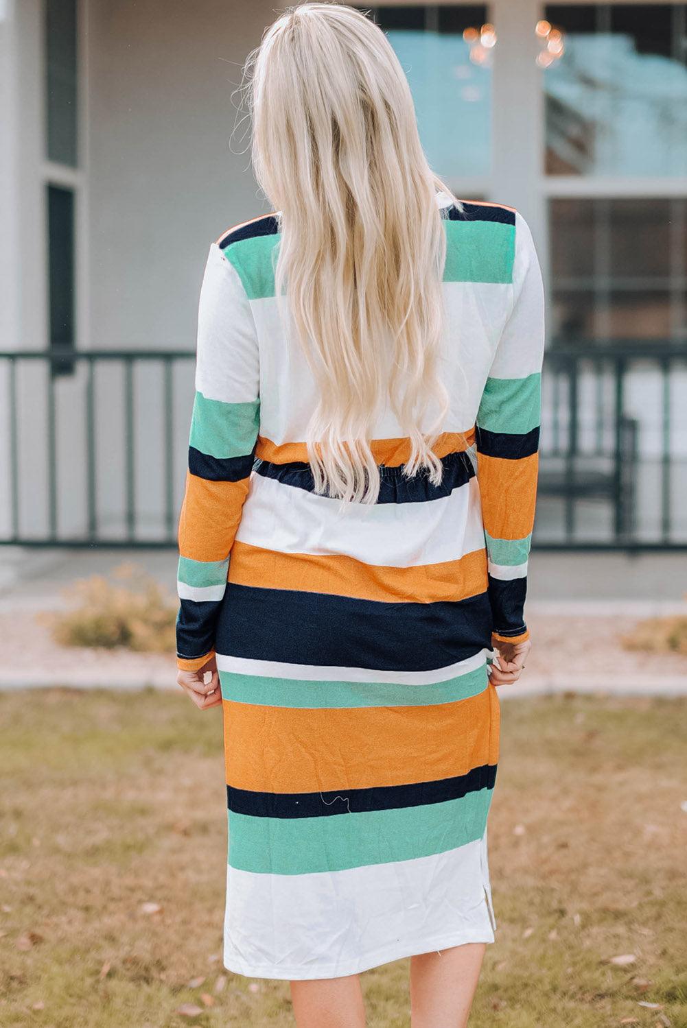 Midi Jurk met Blokprint en Trekkoord Taille - Midi Dresses - Jurkjes.co