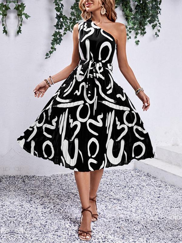 Midi Jurk met Ceintuur en Abstracte Print - Midi Dresses - Jurkjes.co
