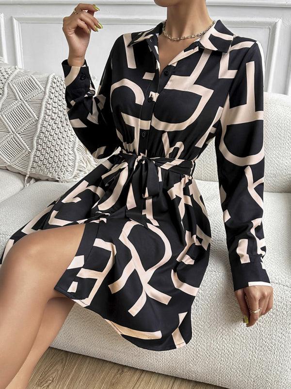 Midi Jurk met Ceintuur en Geometrisch Patroon - Group6 - Jurkjes.co