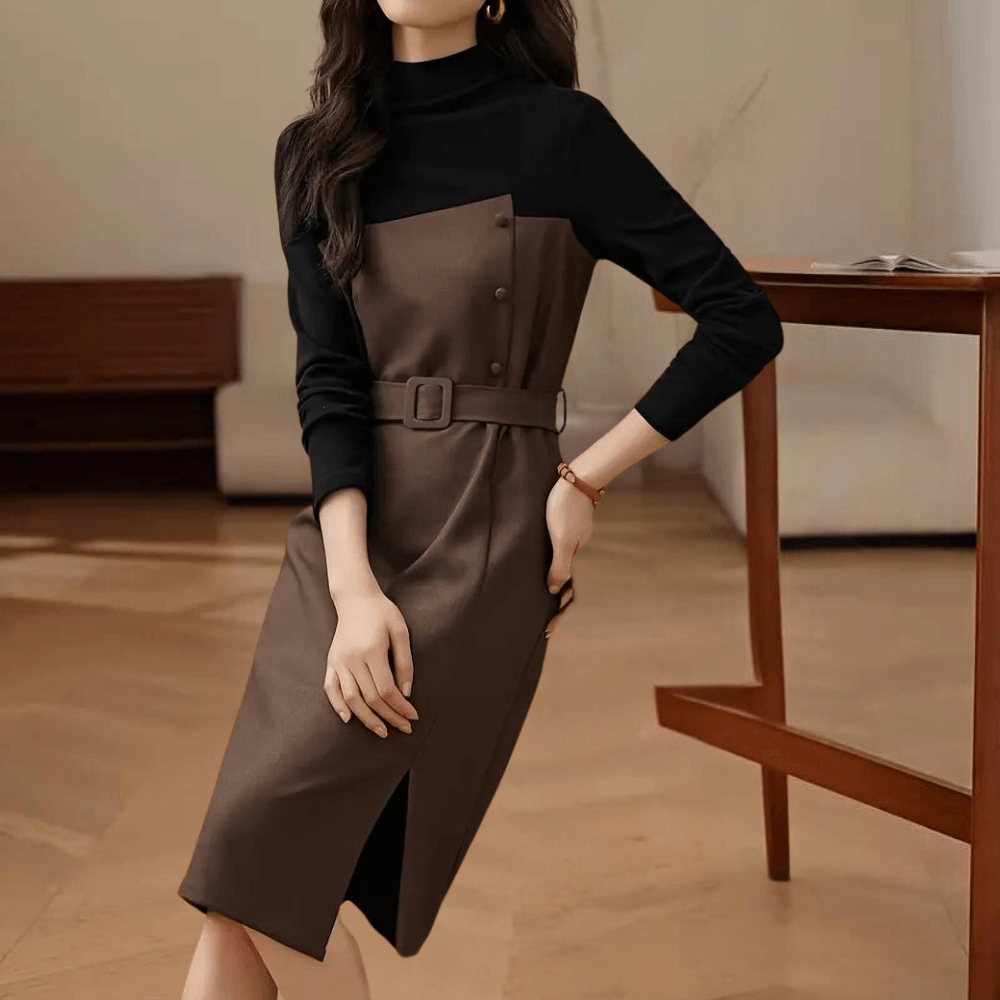 Midi-jurk met Ceintuur en Knoopdetails - Dresses - Jurkjes.co