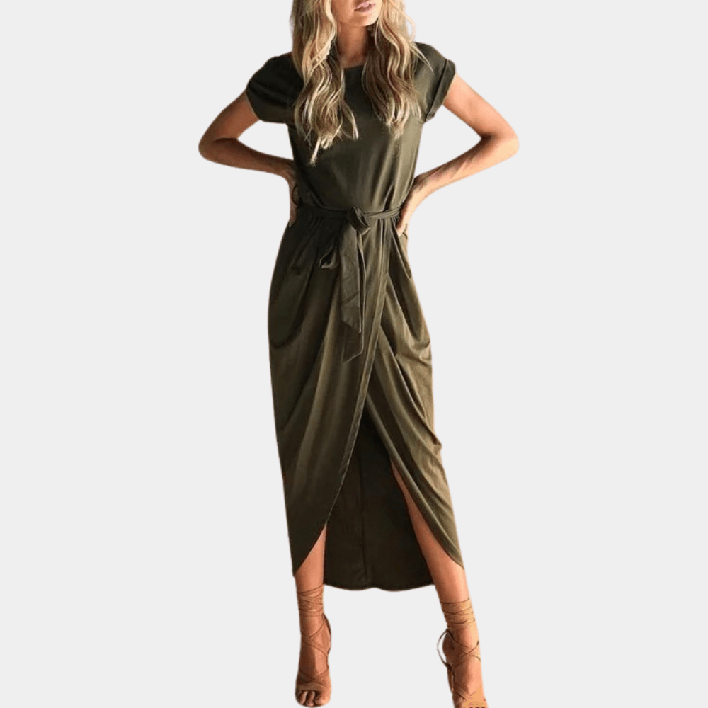 Midi Jurk met Ceintuur en Korte Mouwen - Women Summer Dress - Jurkjes.co