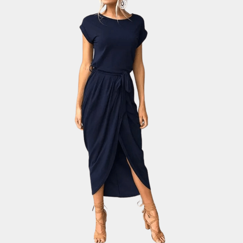 Midi Jurk met Ceintuur en Korte Mouwen - Women Summer Dress - Jurkjes.co