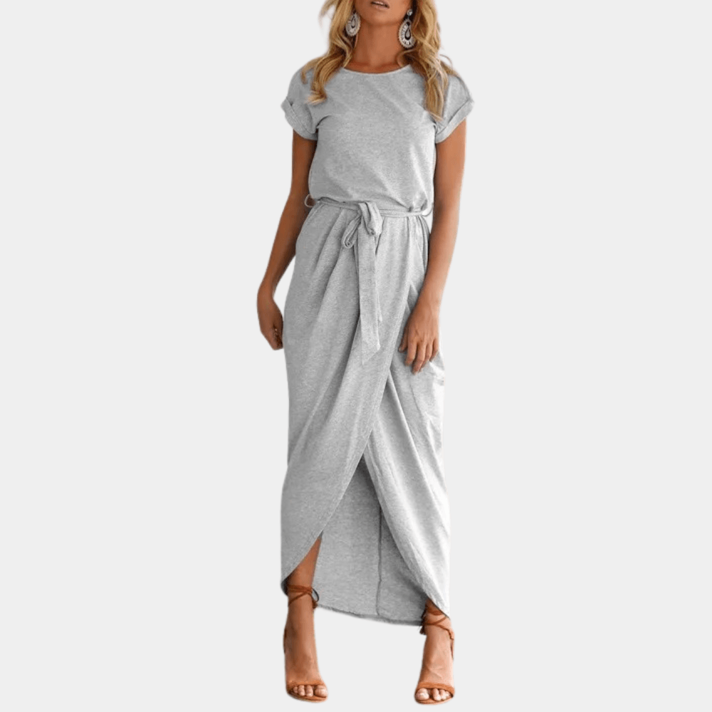 Midi Jurk met Ceintuur en Korte Mouwen - Women Summer Dress - Jurkjes.co