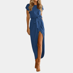 Midi Jurk met Ceintuur en Korte Mouwen - Women Summer Dress - Jurkjes.co