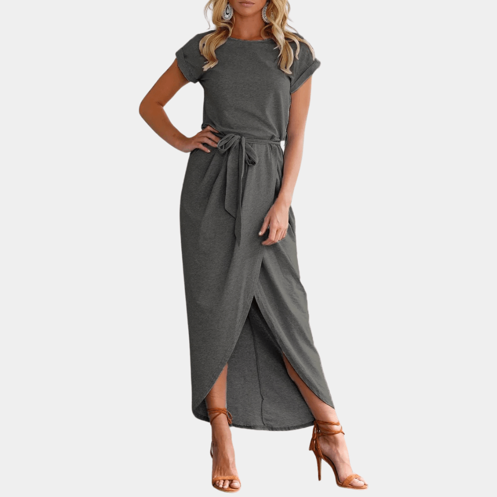 Midi Jurk met Ceintuur en Korte Mouwen - Women Summer Dress - Jurkjes.co
