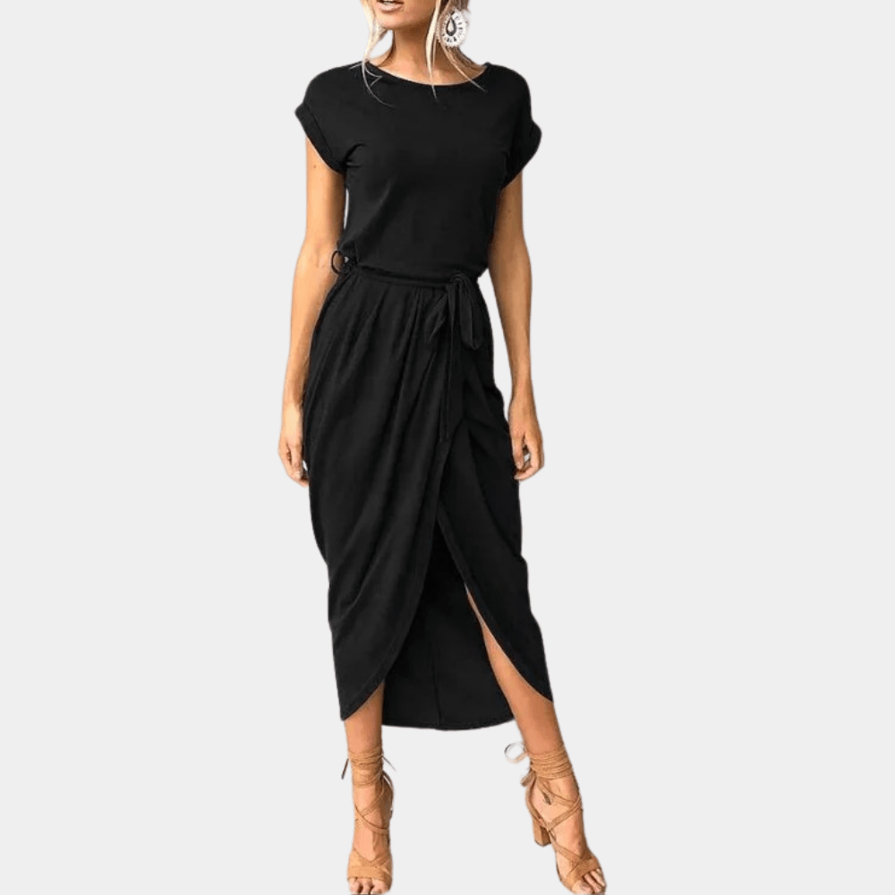 Midi Jurk met Ceintuur en Korte Mouwen - Women Summer Dress - Jurkjes.co