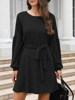 Midi Jurk met Ceintuur en Lange Mouwen - Midi Dresses - Jurkjes.co