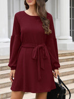 Midi Jurk met Ceintuur en Lange Mouwen - Midi Dresses - Jurkjes.co