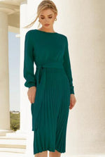 Midi Jurk met Ceintuur en Plooirok - Midi Dresses - Jurkjes.co