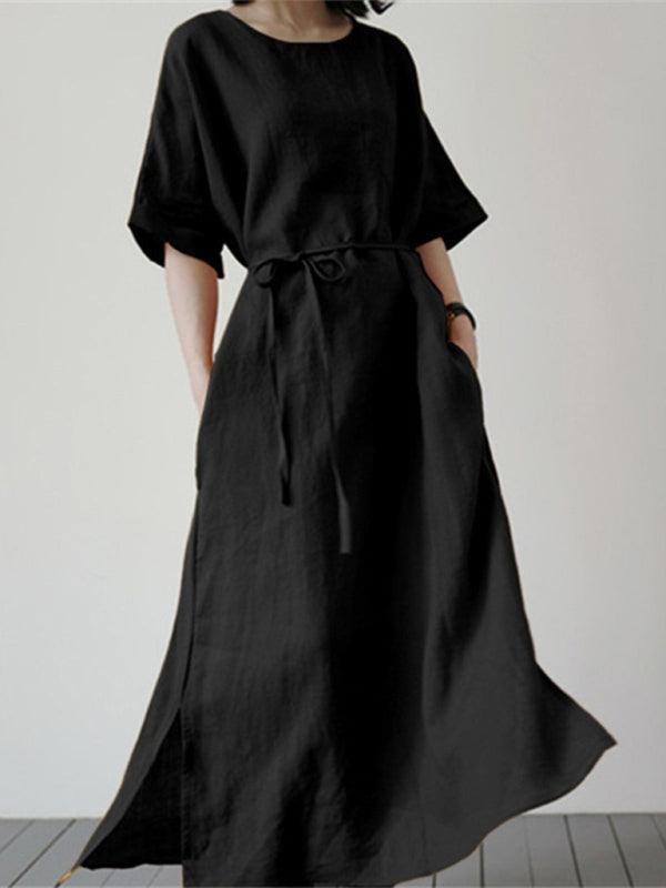 Midi Jurk met Ceintuur en Zijwaartse Split - Maxi Dresses - Jurkjes.co