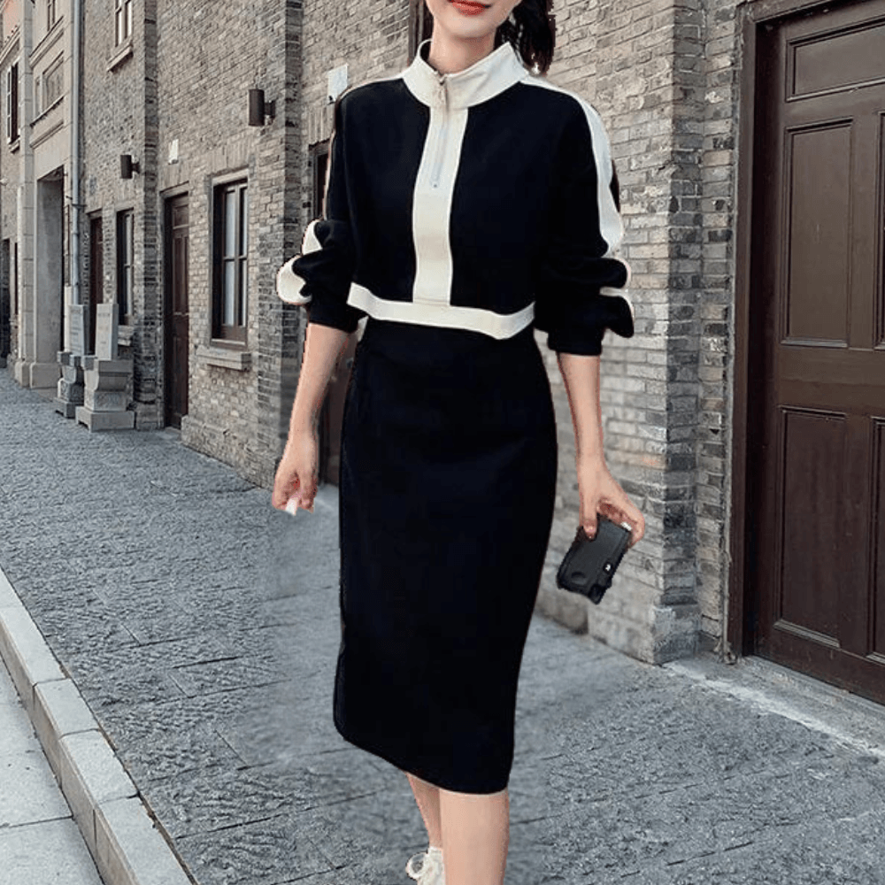 Midi-jurk met Color Block en Ritssluiting - Dresses - Jurkjes.co