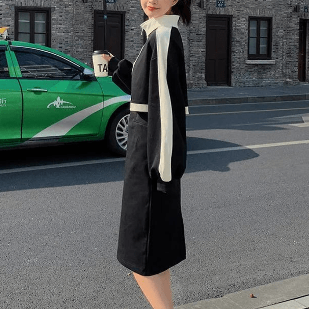 Midi-jurk met Color Block en Ritssluiting - Dresses - Jurkjes.co