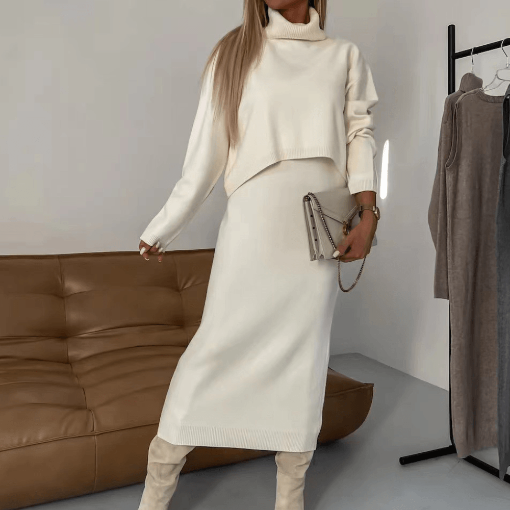 Midi-jurk met Coltrui en Effen Stijl - CB - Dresses - Jurkjes.co