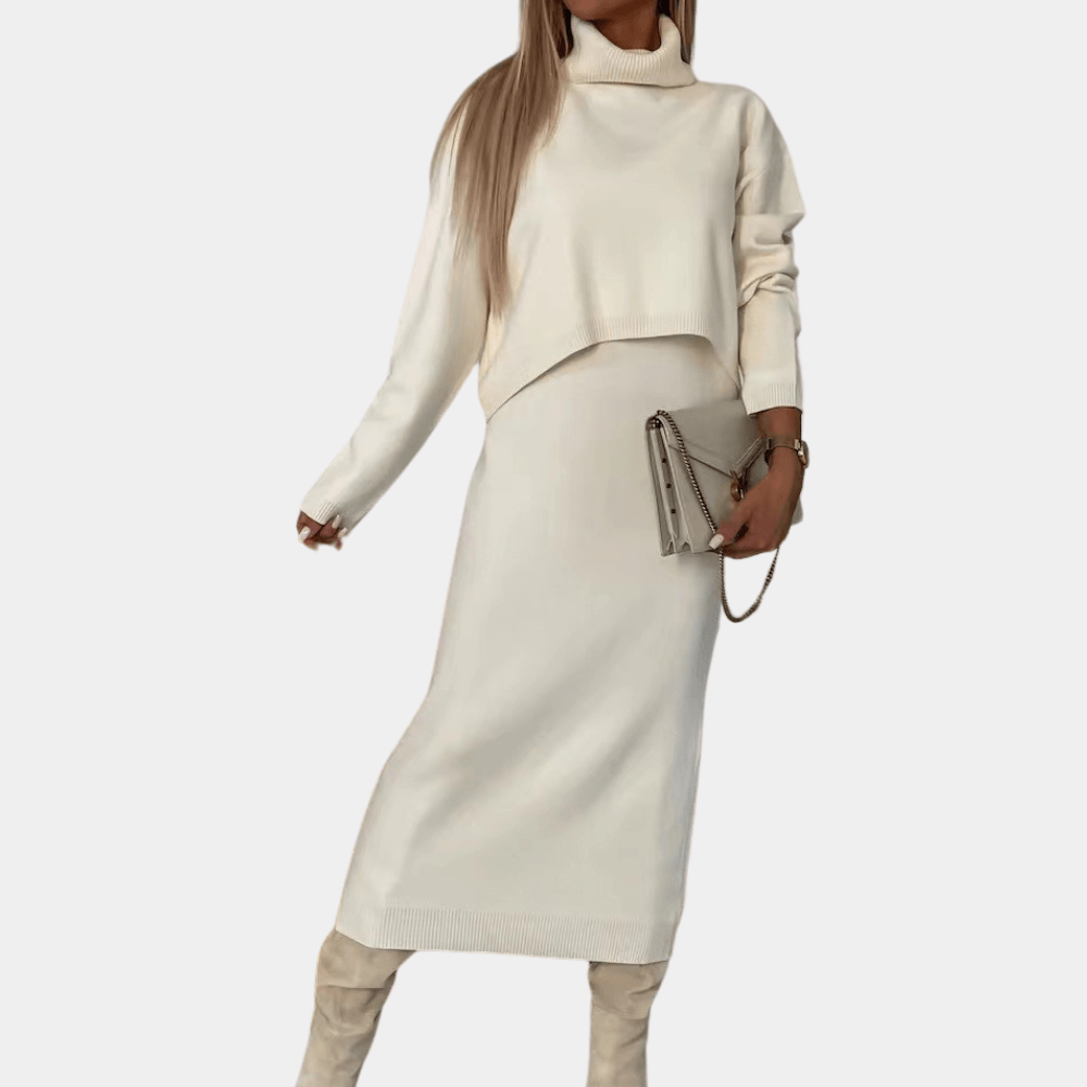 Midi-jurk met Coltrui en Effen Stijl - CB - Dresses - Jurkjes.co