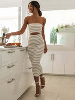 Midi Jurk met Cut-out en Strepen - Mini Dresses - Jurkjes.co