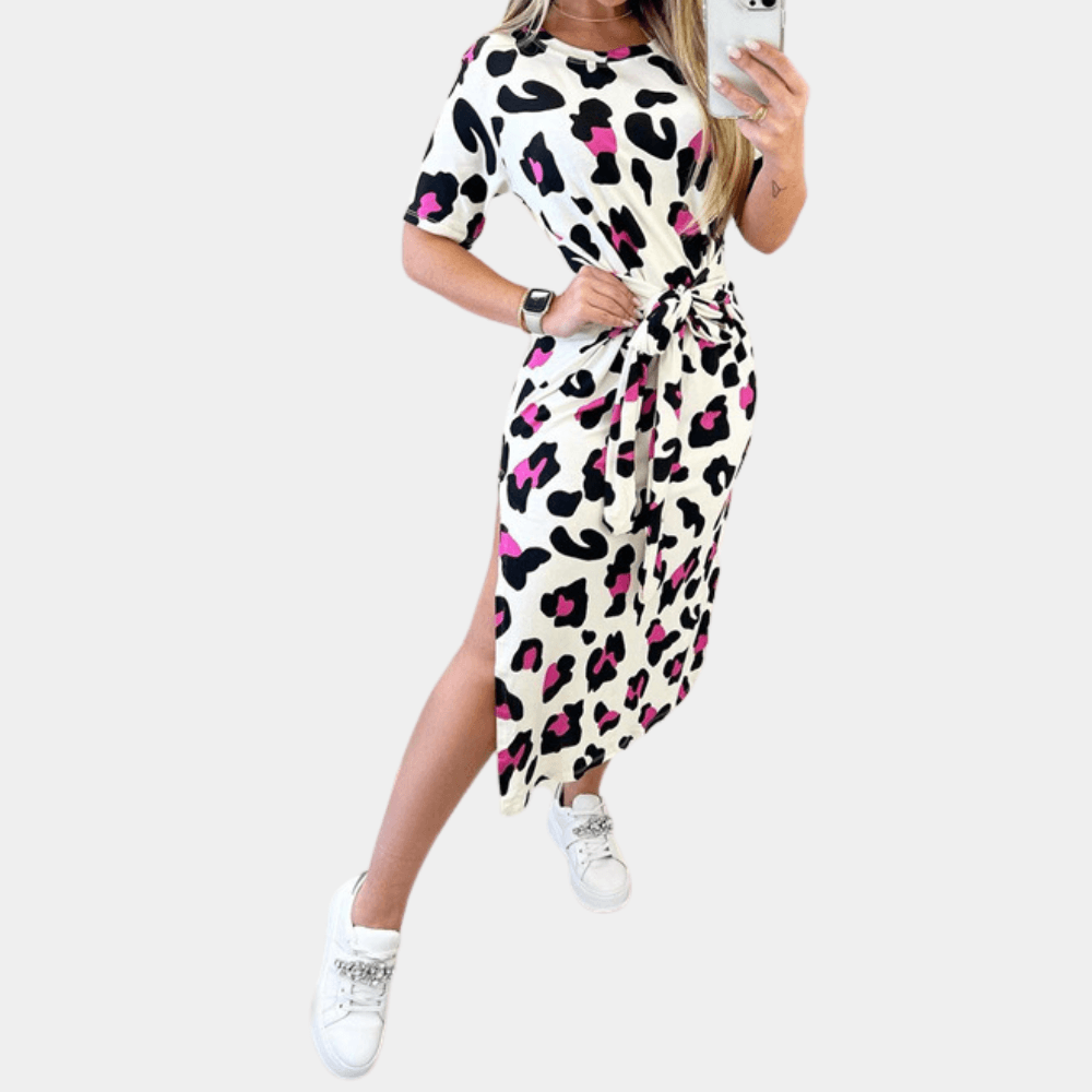 Midi Jurk met Dierenprint en Ceintuur - CB - Dresses - Jurkjes.co
