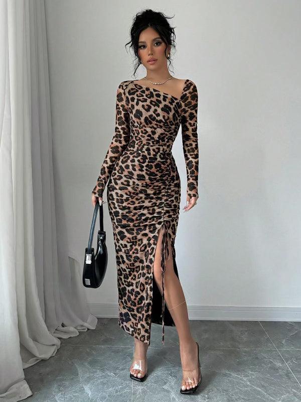 Midi Jurk met Dierenprint en Open Rug - Midi Dresses - Jurkjes.co