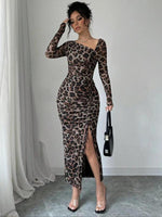 Midi Jurk met Dierenprint en Open Rug - Midi Dresses - Jurkjes.co