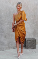 Midi Jurk met Eén Schouder en Drape - Midi Dresses - Jurkjes.co