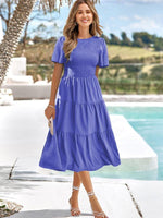 Midi Jurk met Elastische Taille en Effen Kleur - Midi Dresses - Jurkjes.co