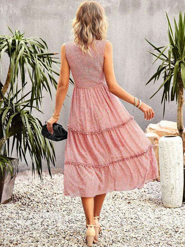Midi Jurk met Elastische Top en Bloemenprint - Midi Dresses - Jurkjes.co