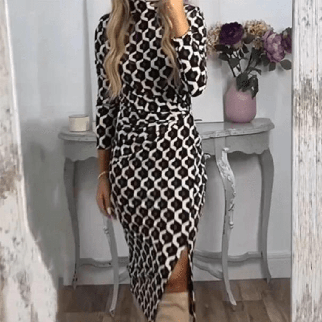 Midi Jurk met Geometrisch Patroon - CB - Dresses - Jurkjes.co