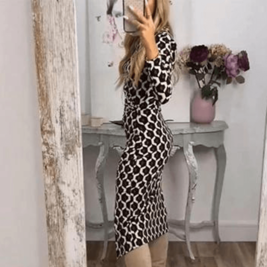 Midi Jurk met Geometrisch Patroon - CB - Dresses - Jurkjes.co