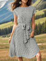 Midi Jurk met Geometrisch Patroon en Strikceintuur - Midi Dresses - Jurkjes.co