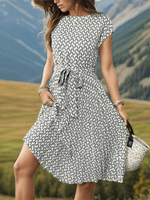 Midi Jurk met Geometrisch Patroon en Strikceintuur - Midi Dresses - Jurkjes.co