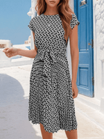 Midi Jurk met Geometrisch Patroon en Strikceintuur - Midi Dresses - Jurkjes.co