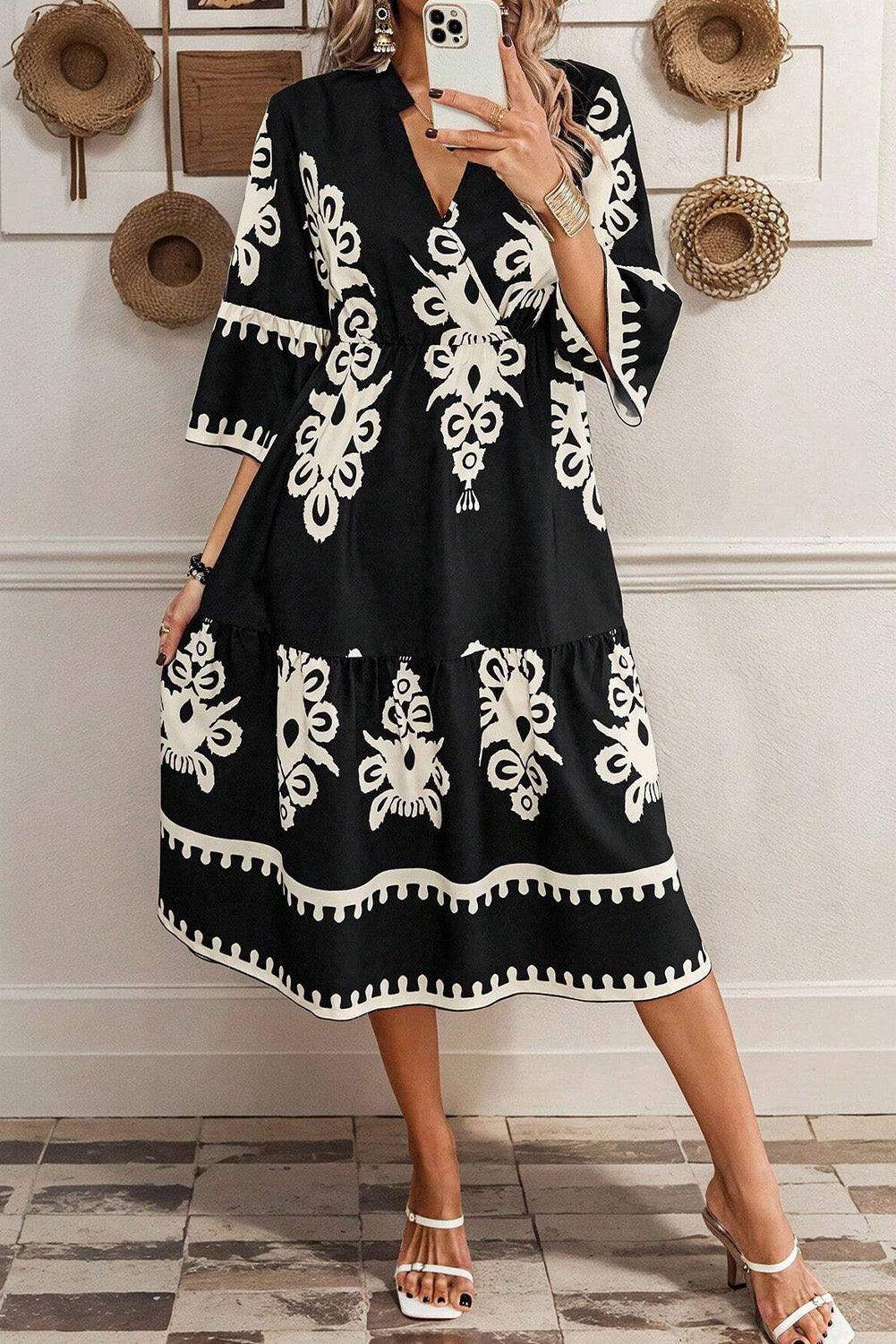 Midi Jurk met Geometrisch Patroon - Midi Dresses - Jurkjes.co