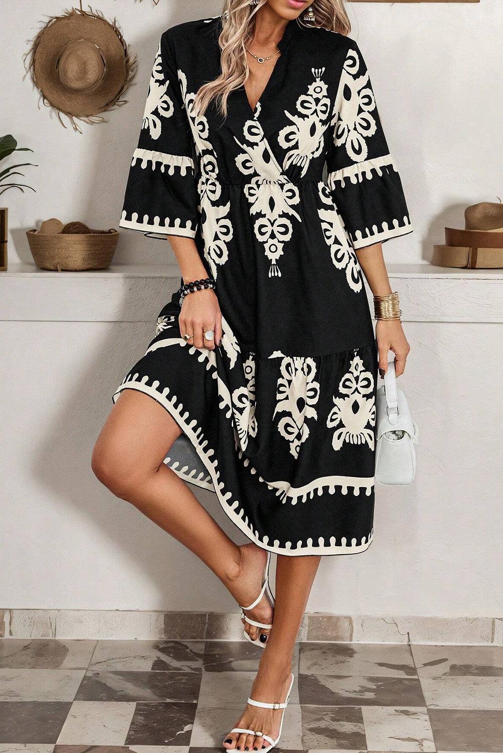 Midi Jurk met Geometrisch Patroon - Midi Dresses - Jurkjes.co