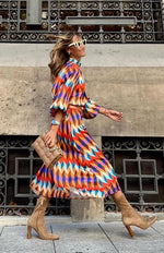 Midi Jurk met Geometrisch Patroon - Midi Dresses - Jurkjes.co