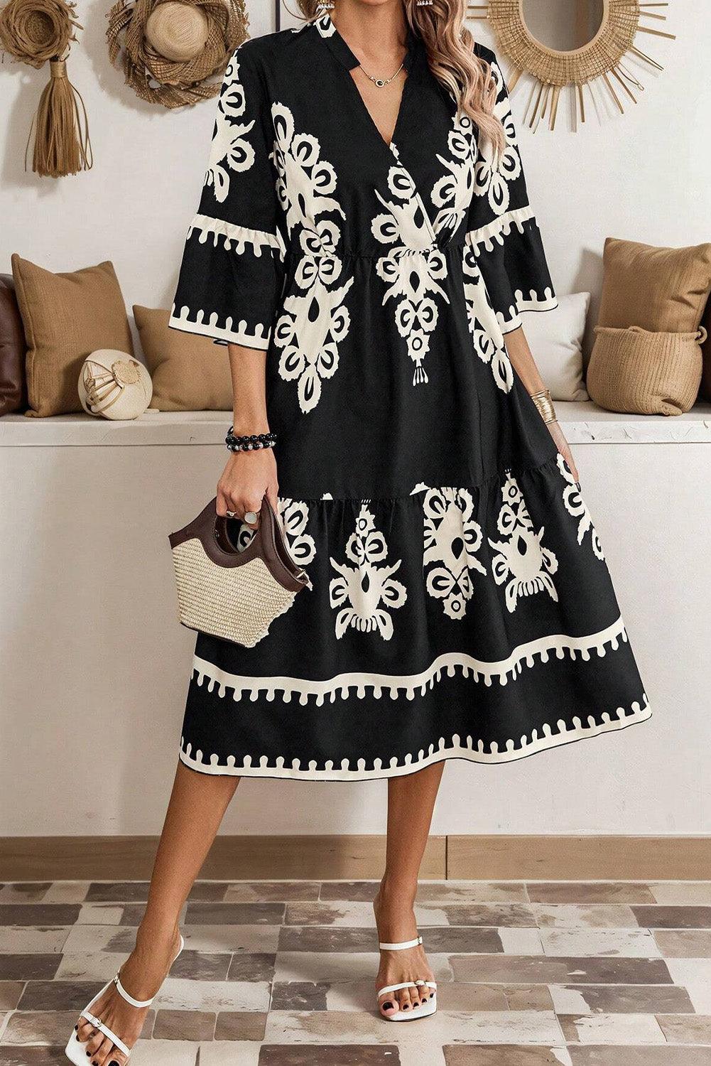 Midi Jurk met Geometrisch Patroon - Midi Dresses - Jurkjes.co