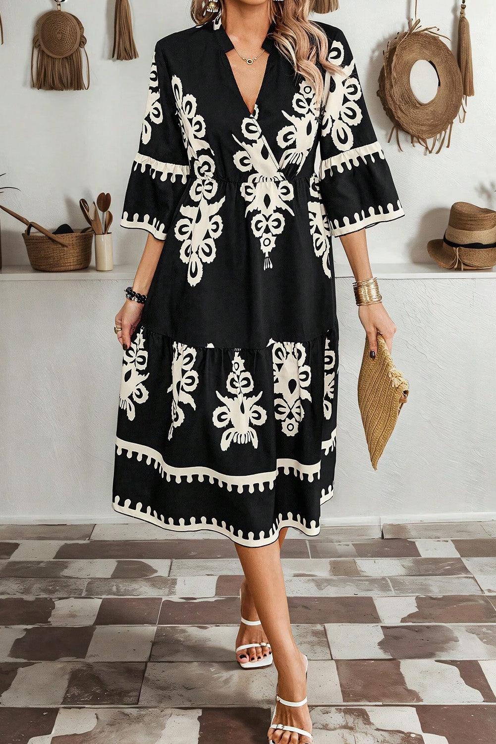 Midi Jurk met Geometrisch Patroon - Midi Dresses - Jurkjes.co