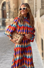 Midi Jurk met Geometrisch Patroon - Midi Dresses - Jurkjes.co