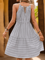 Midi Jurk met Gestreept Motief en Strikceintuur - Midi Dresses - Jurkjes.co