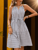 Midi Jurk met Gestreept Motief en Strikceintuur - Midi Dresses - Jurkjes.co