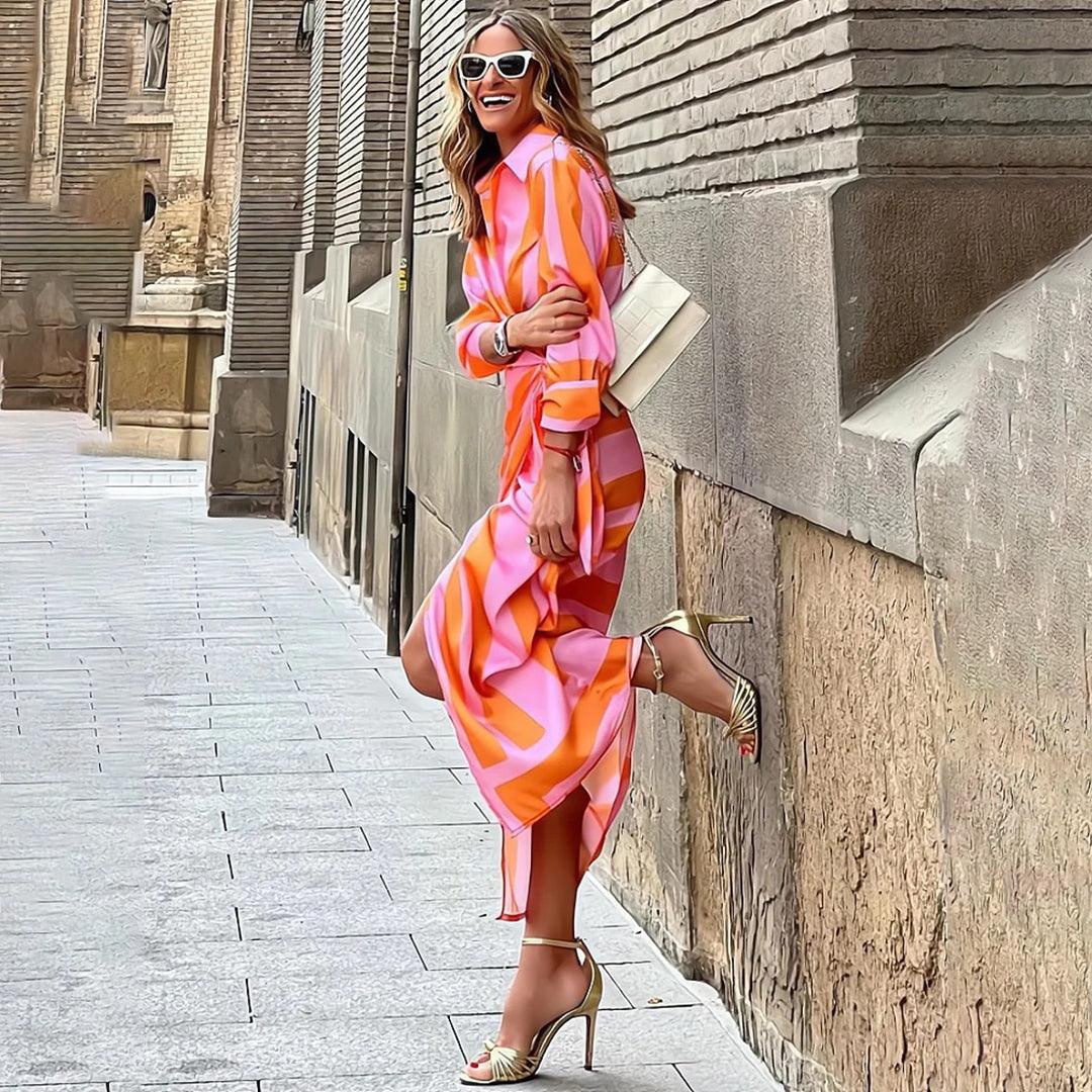 Midi Jurk met Gestreept Ontwerp - Women Summer Dress - Jurkjes.co