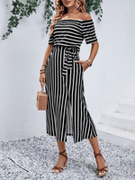 Midi Jurk met Gestreept Patroon en Split - Group5 - Jurkjes.co