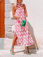 Midi Jurk met Halter Hals en Geometrisch Patroon - Group8 - Jurkjes.co