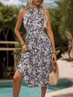 Midi Jurk met Halternek en Bloemenprint - Midi Dresses - Jurkjes.co