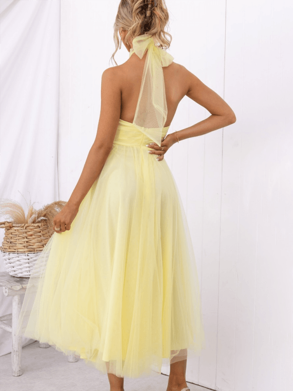 Midi Jurk met Halternek en Mesh Col - Midi Dresses - Jurkjes.co