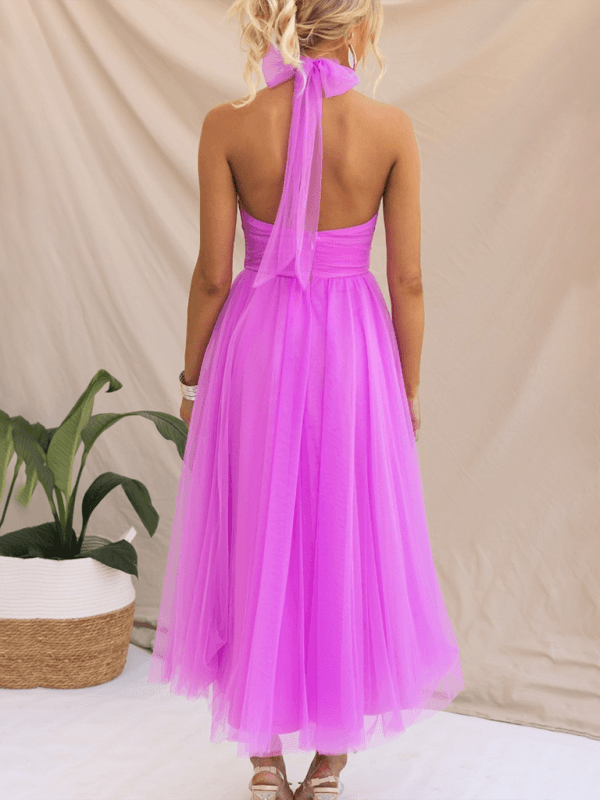 Midi Jurk met Halternek en Mesh Col - Midi Dresses - Jurkjes.co