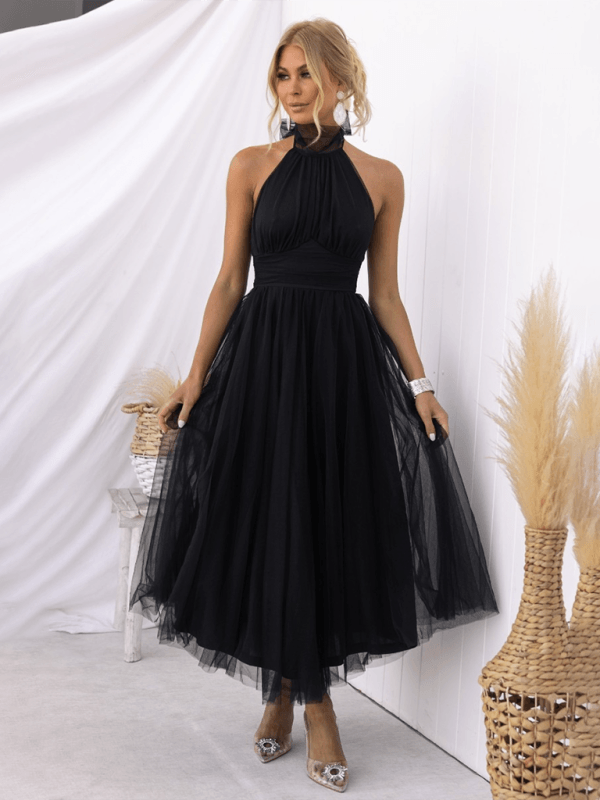 Midi Jurk met Halternek en Mesh Col - Midi Dresses - Jurkjes.co