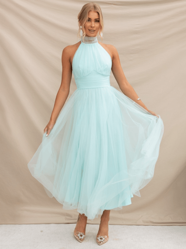 Midi Jurk met Halternek en Mesh Col - Midi Dresses - Jurkjes.co