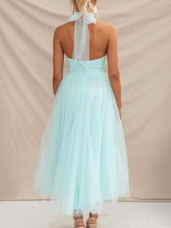 Midi Jurk met Halternek en Mesh Col - Midi Dresses - Jurkjes.co