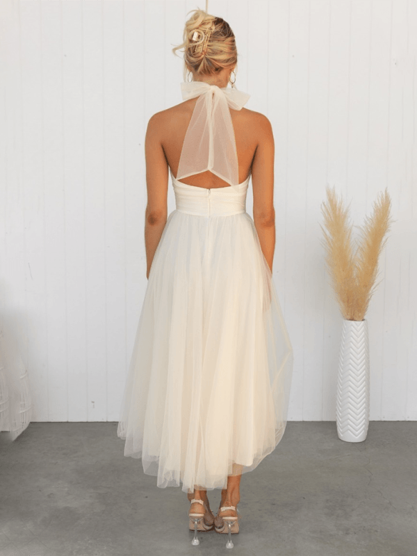Midi Jurk met Halternek en Mesh Col - Midi Dresses - Jurkjes.co