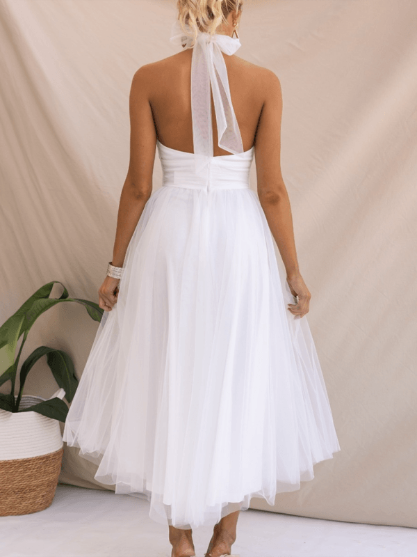 Midi Jurk met Halternek en Mesh Col - Midi Dresses - Jurkjes.co